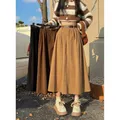 Gonna longuette in velluto a coste con cintura vintage Gonna longuette a pieghe a vita alta da donna Autunno Inverno Streetwear Gonna casual coreana per tutte le partite