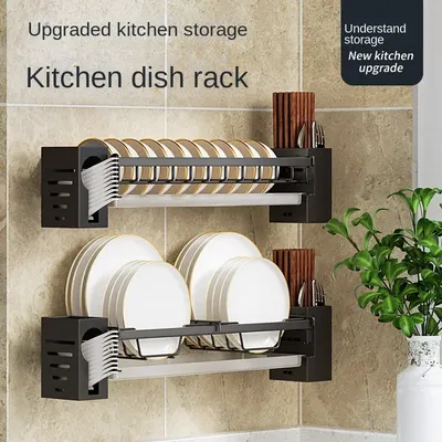 Kitchen Storage Rack Stainless Steel Multifunctional Plate Drain Rack Wall Mounted Sponge Dish Drainer Organizer Kitchen Holders