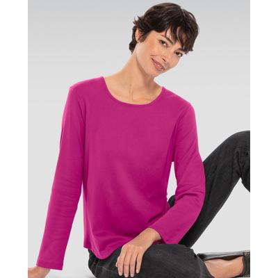 Appleseeds Women's Coastal Cotton Long-Sleeve Solid Scoopneck Tee - Pink - PL - Petite