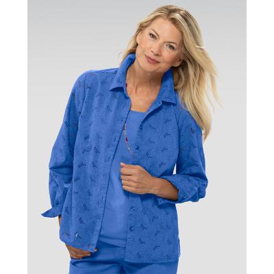 Appleseeds Women's Cotton Embroidered Eyelet Shirt - Blue - 18 - Misses