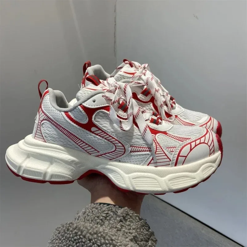 Schicke klobige Turnschuhe Frauen Männer neues Design weiß rot Damen Sportschuhe bequeme breite Sohle Freizeit schuhe 41 42 große Größe