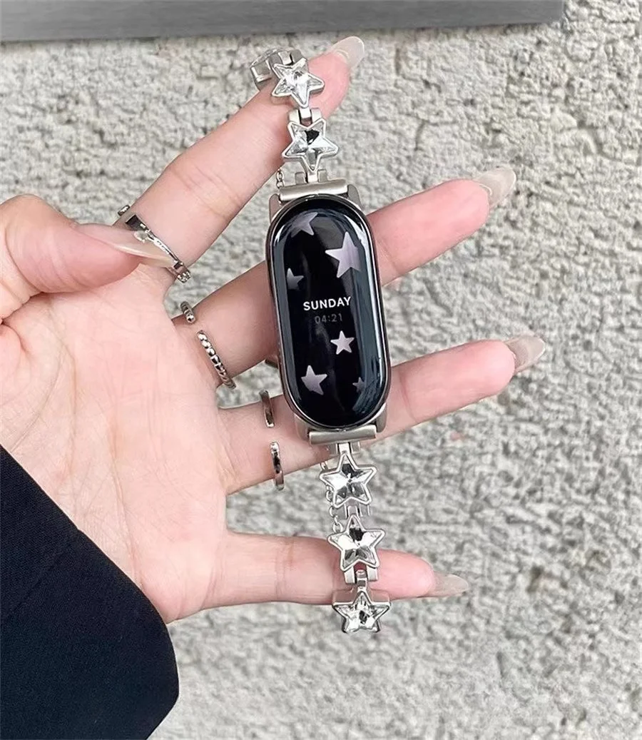 Stern Metall Strap Für Xiaomi Mi Band 8 Armband für Miband 8 NFC Smart Lady Stil Ersatz Edelstahl Correa Zubehör Image