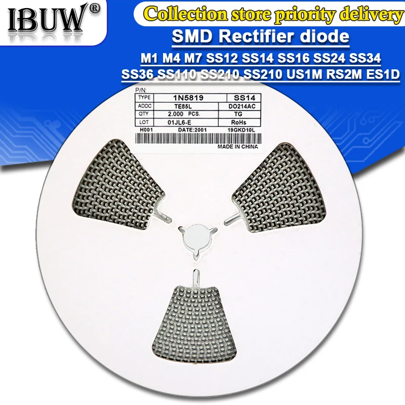 2000PCS SMA Rectifier diode M1 M4 M7 SS12 SS14 SS16 SS24 SS34 SS36 SS110 SS210 SS210 US1M RS2M ES1D DO-214AC Schottky dioden Image