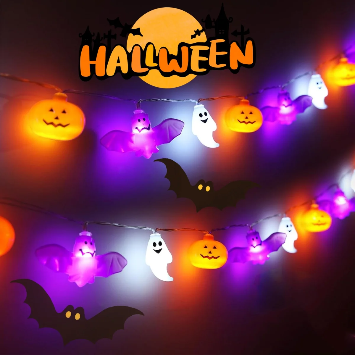 1pc führte Halloween String Licht Garten Horror Atmosphäre hängen dekorative Lampe batterie betrieben für Halloween Thema Party Dekor Image