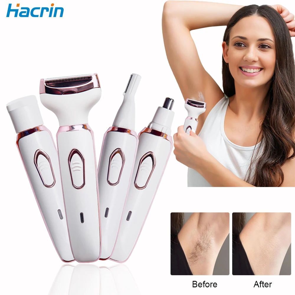 Haaren tfernung 4 in 1 schmerzlosen Epilierer Elektro rasierer tragbare Dame Rasierer Augenbrauen Nase Ohr Gesicht Körper Achsel Bikini Bein für Frauen Image