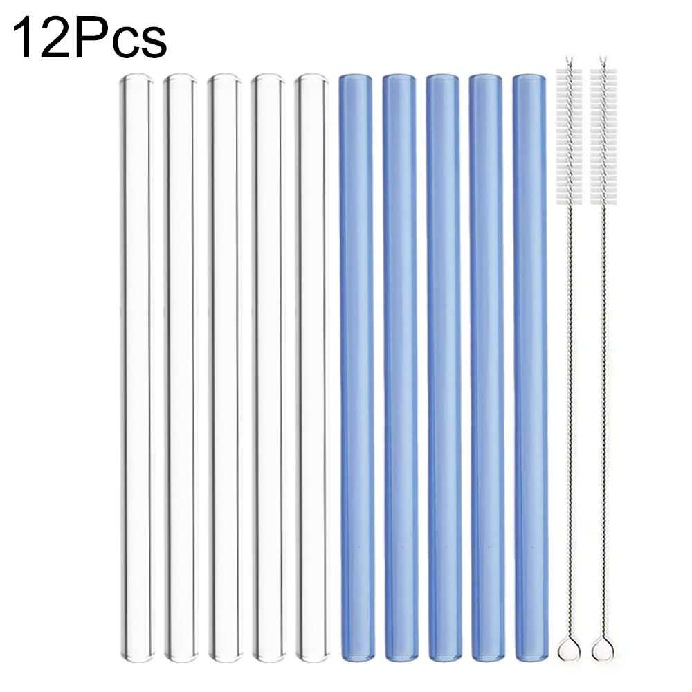 12 Stück Glas Trinkhalm wieder verwendbar High Boro silikat Glas Stroh Set mit Pinsel Bubble Tea Smoothies Party Bar Zubehör Image