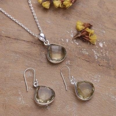 Sparkling Princess,'Quartz Sterling Silver Necklace and Earrings Jewelry Set'