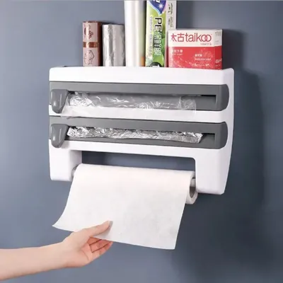 Kunststofffolie Aufbewahrungsbox Frischhaltefolie Organisation Wandmontage Staubdicht Lebensmittelabdeckung Rack Home Kitchen Tool Komfortzubehör