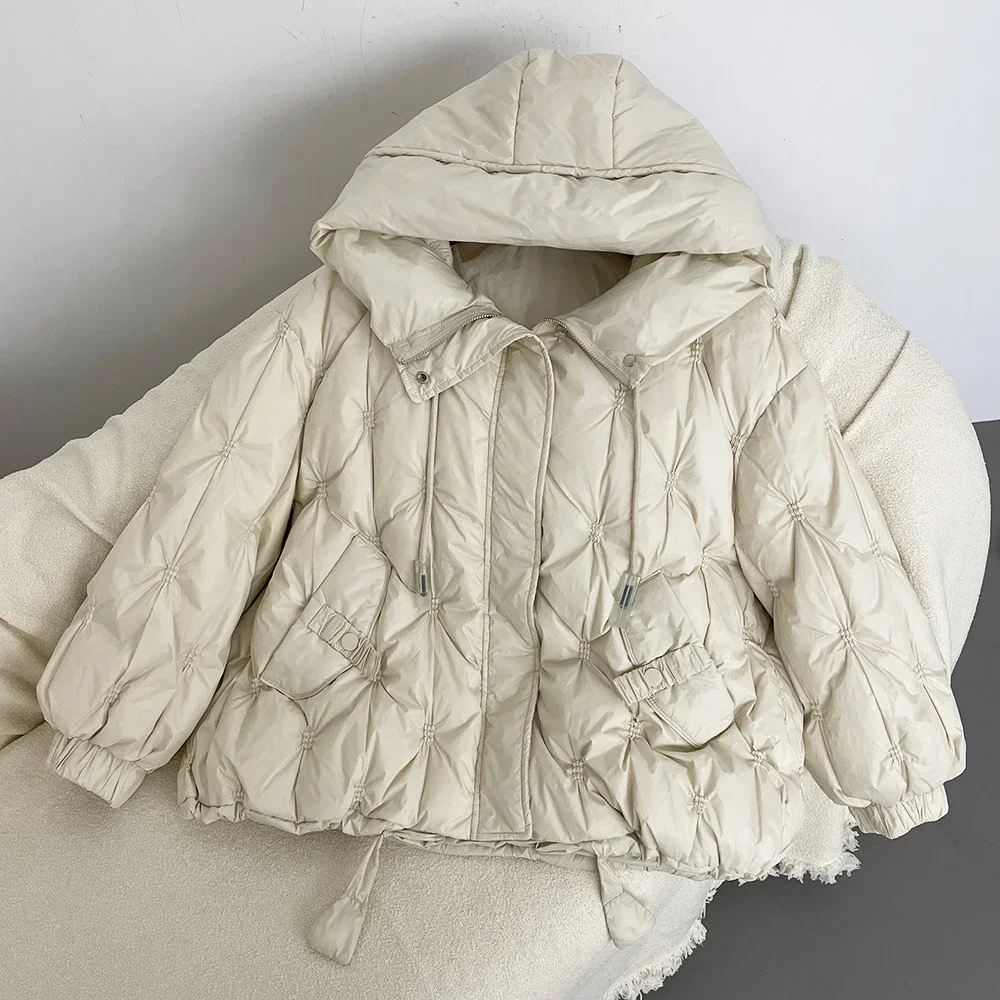 Daunen jacke Frauen Herbst Winter koreanischen Stil lose warme Kapuze Puffer jacke weiblich verdickt weiße Enten Daunen mantel