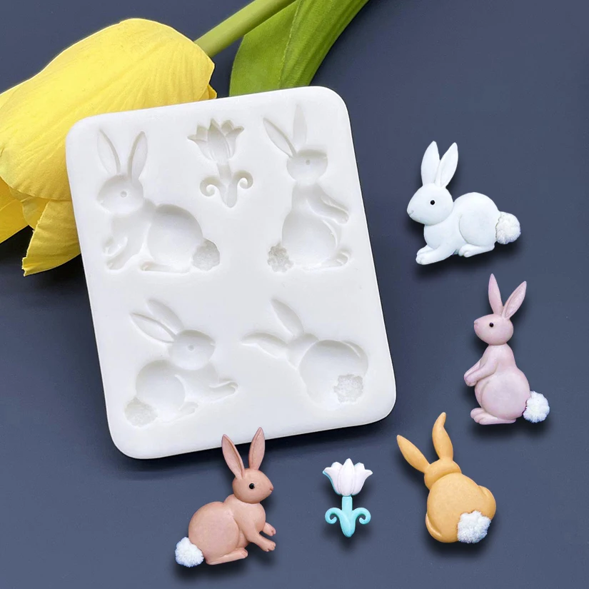 Osterhasen Blume Silikon form Sugar craft Schokolade Cupcake Backform Fondant Kuchen Dekorations werkzeuge Image