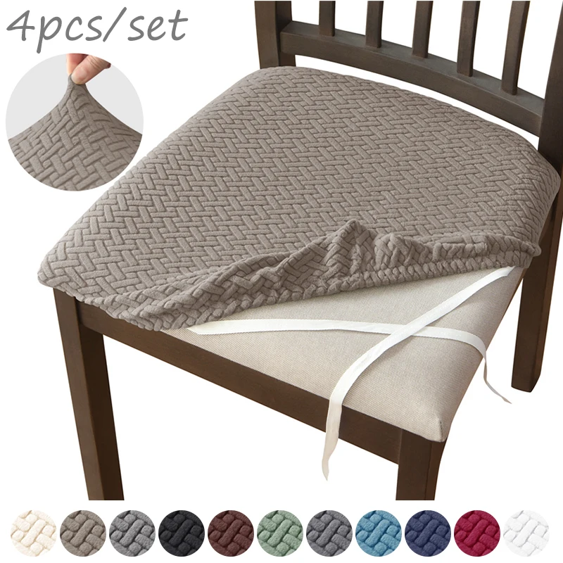 4 teile/satz Stretch Esszimmer Stuhl Sitzbezüge Jacquard Elastische Gepolsterte Stühle Kissen Schonbezug Anti-Schmutzig Schutz Abnehmbare Image