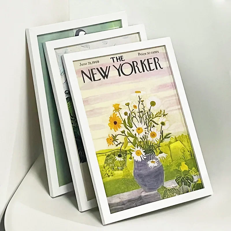 3er-Set Bilderrahmen aus Holz im A4-Format, Schwarz, Weiß und Aprikose, natürliche, solide Posterrahmen für die Wandmontage, inklusive Hardware Image