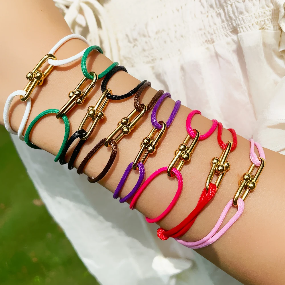 Einfache Bambus Hufeisen Schnalle Armband Geflochtenes Band Einstellbare DIY Seil Armbänder Frauen Männer Edelstahl Schmuck Image