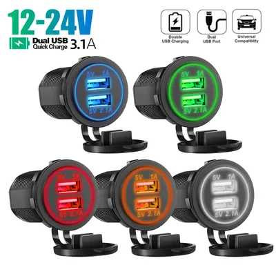 Dual USB 5V 3,1A 12V Autoladegerät mit LED-Panel, wasserdichtes Netzteil, Steckdose für Fahrzeug, Boot, LKW, Motorrad