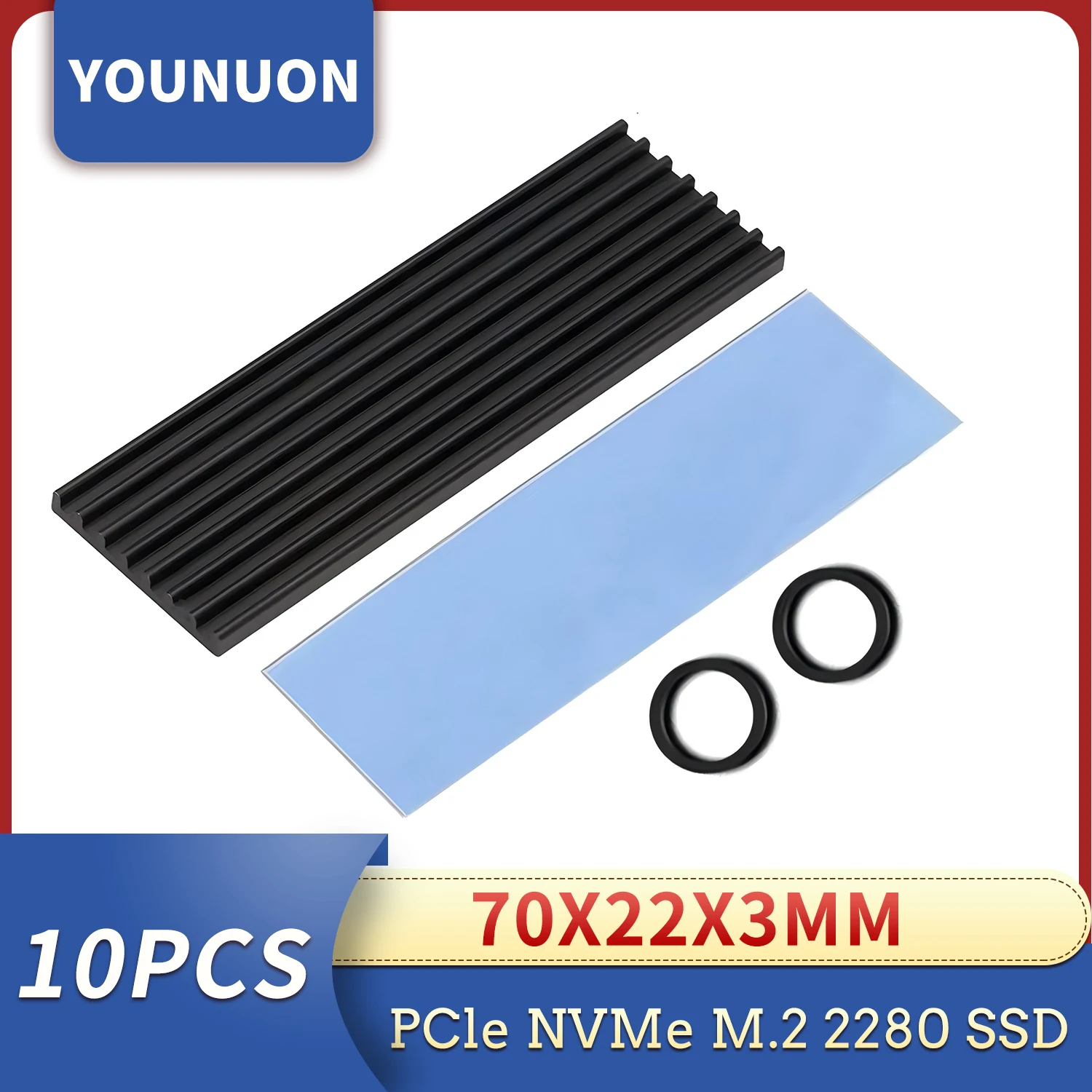 10PCS YOUNUON 70x22x3mm Kühlkörper Aluminium M.2 Kühlung Kühler Kühlkörper Thermische Pads für NGFF NVME PCIE 2280 SSD Festplatte Disk Image