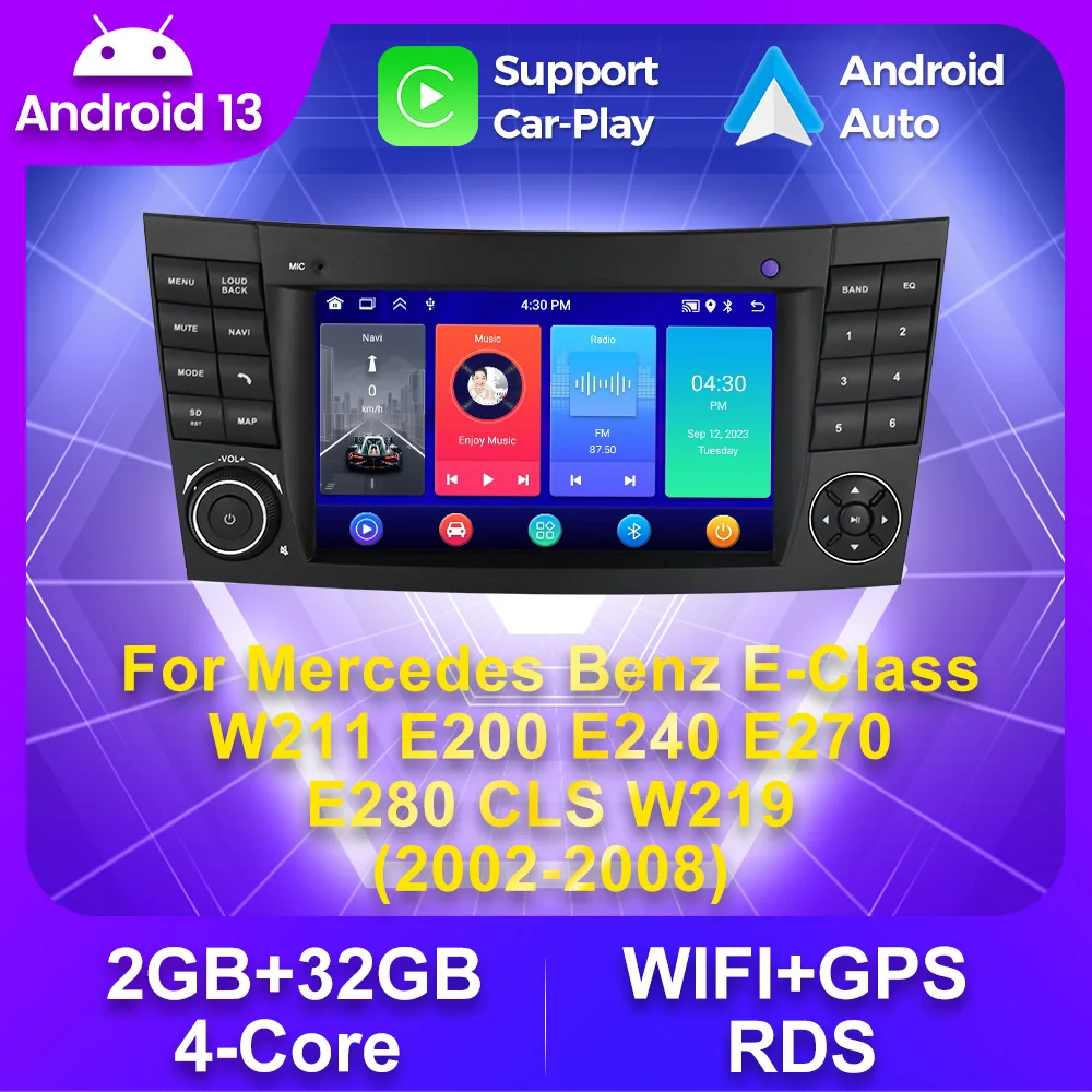 Android 13 Drahtlose Carplay Auto Radio Für Mercedes Benz E-klasse W211 E200 E220 E300 E350 E240 E280 W219 multimedia GPS Autoradio Image