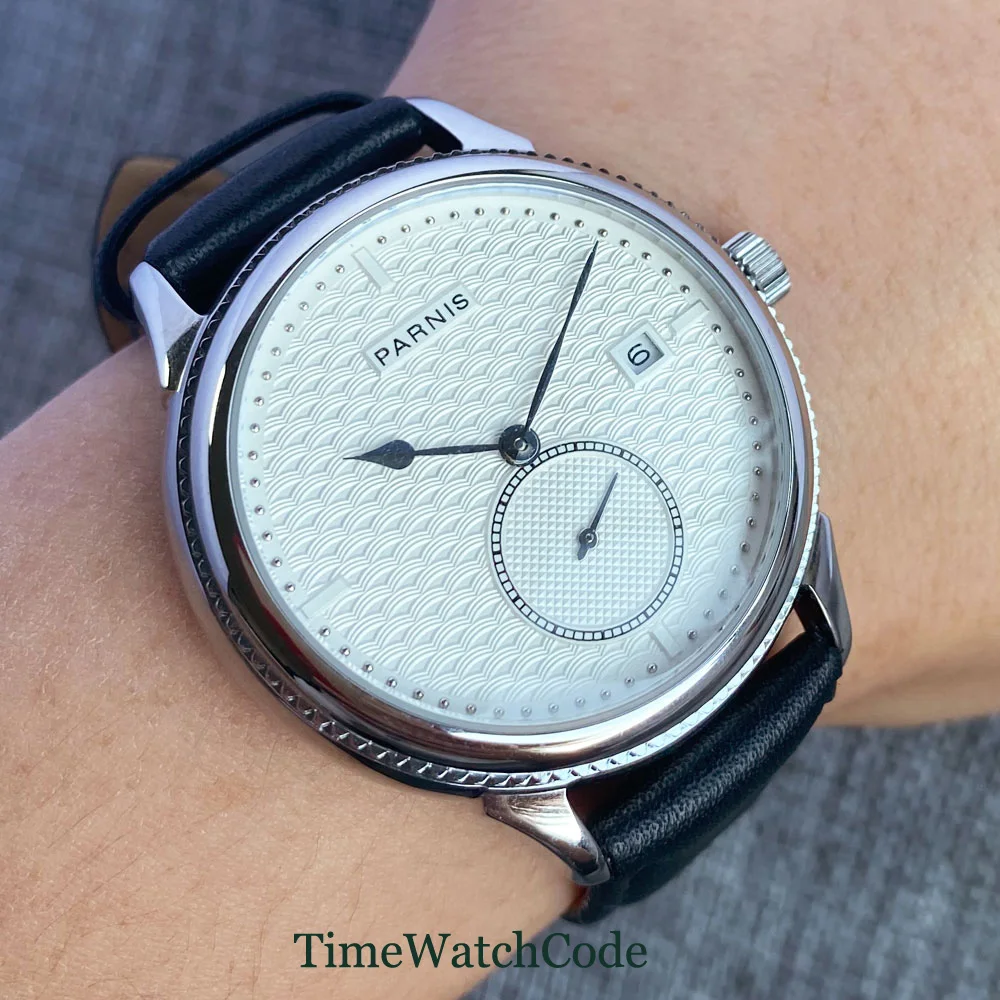 Parnis Mechanische Automatische Herren Uhr ST1731 Datum Kleine Sekunden Lederband Rot/Gelb/Grün/Weiß Zifferblatt Poliert 42mm Image