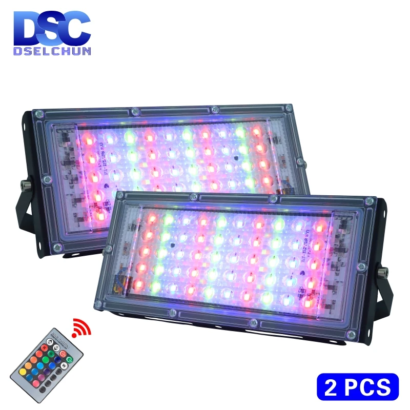 2 teile/los 50W LED RGB Flutlicht Lampe AC 220V Outdoor Flutlicht IP65 Wasserdichte Reflektor Led-strahler mit fernbedienung