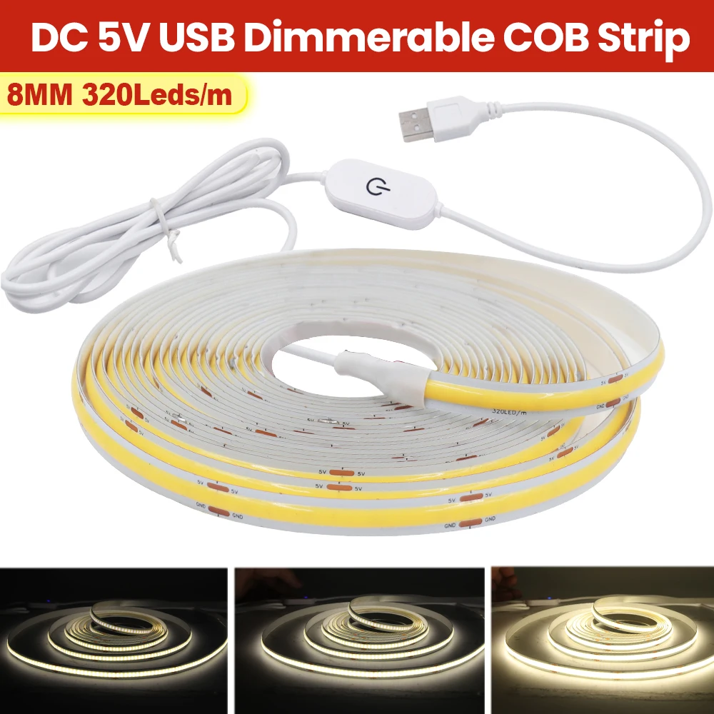 DC 5V USB Touch Dimmer Cob LED Streifen Lichter 120leds/m rot/Eisblau/grün/rosa/weiß Küche Raum dekor flexible LED-Band Lampe