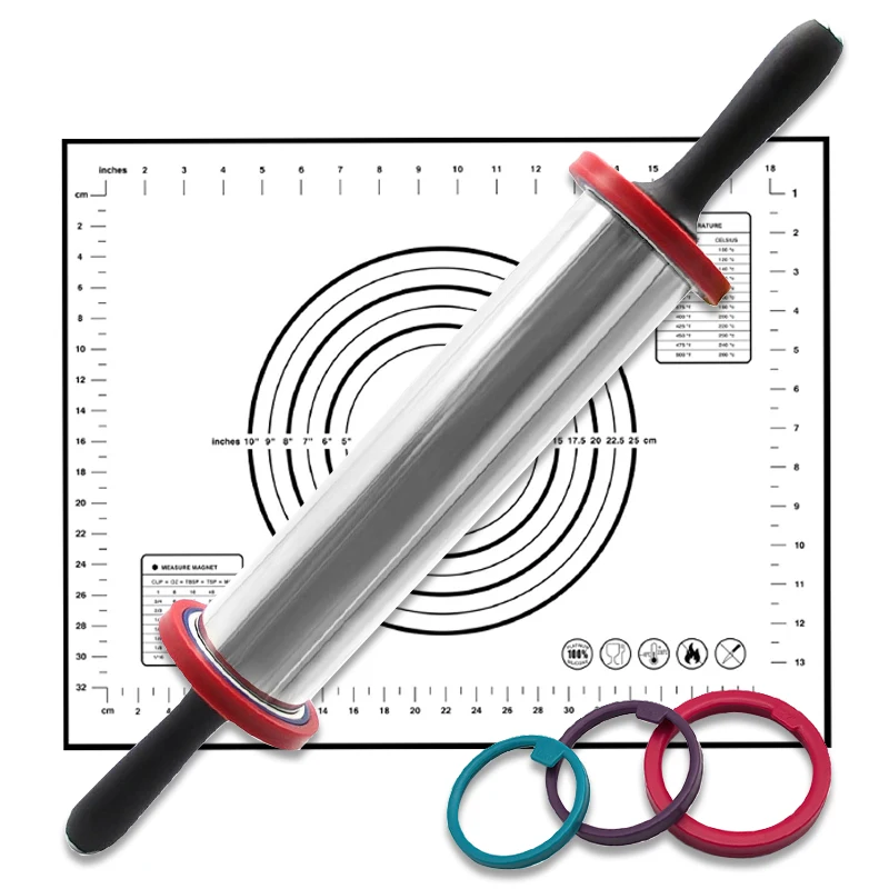 48cm verstellbarer Nudel holz mit Antihaft-Silikon-Back matte Edelstahl Fondant Nudel holz Pizza Teig Pad Back folie Image