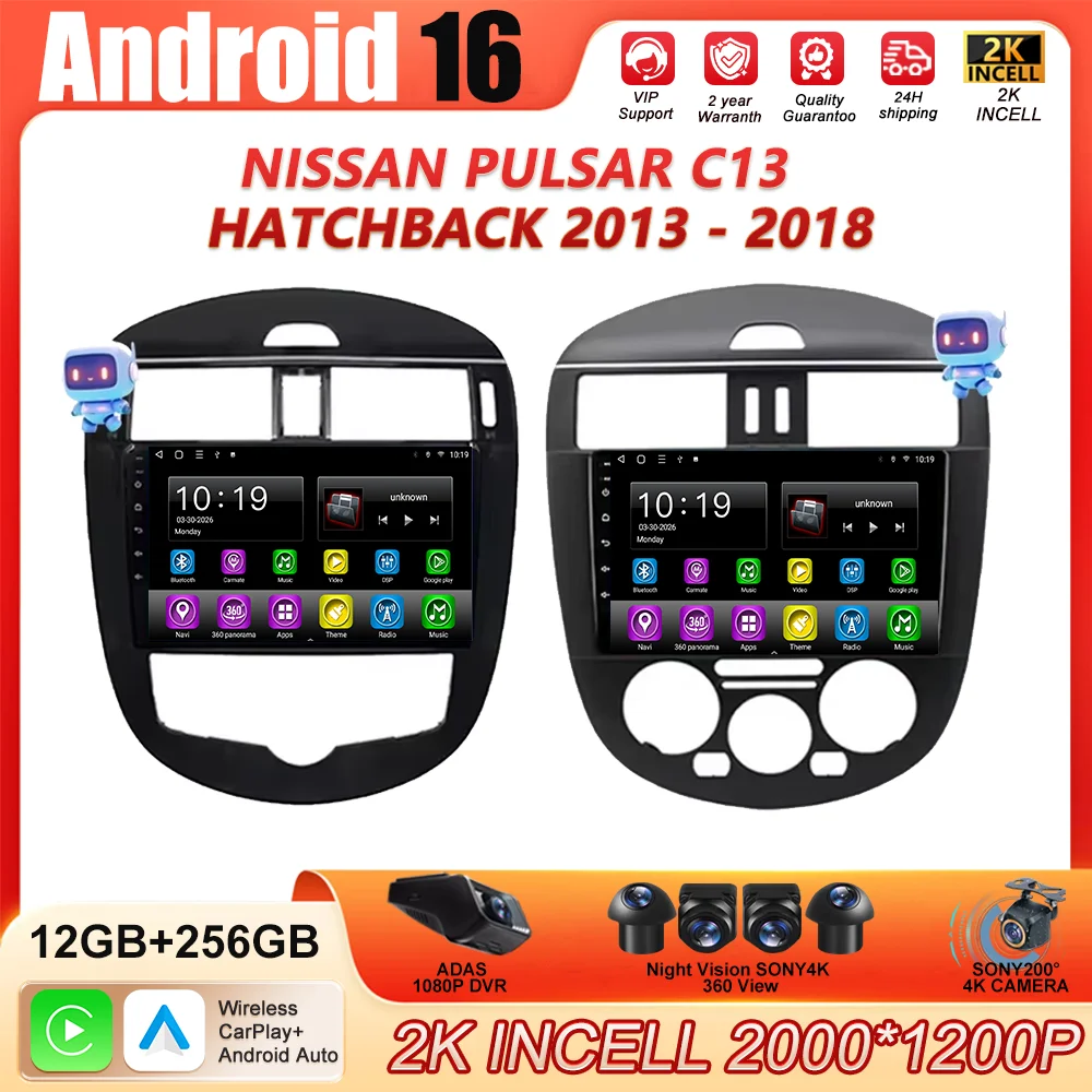 Android 16 Auto-Multimedia-Radio-Player Navigation für Nissan Pulsar C13 Hatchback 2013 - 2018 Carplay KEIN 2Din DVD BT QLED-Bildschirm