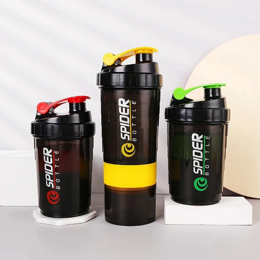 3 Schichten Shaker Protein Flasche Pulver Shake Tasse Wasser flasche Kunststoff Misch becher Körperbau Übungs flasche Image