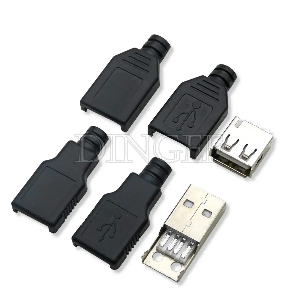 5PCS Typ A Männlich Weiblich USB 4 Pin Stecker Buchse Stecker Mit Schwarz Kunststoff Abdeckung Typ-A DIY Kits ibuw Image
