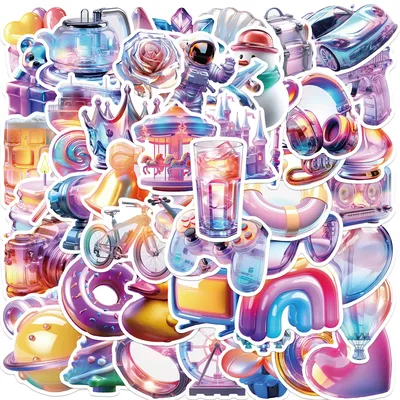 50 stücke bunte 3d Cartoon holo graphische ästhetische Aufkleber wasserdichte Graffiti-Abziehbilder für Laptop Wasser flasche Gepäck Notizbuch Image