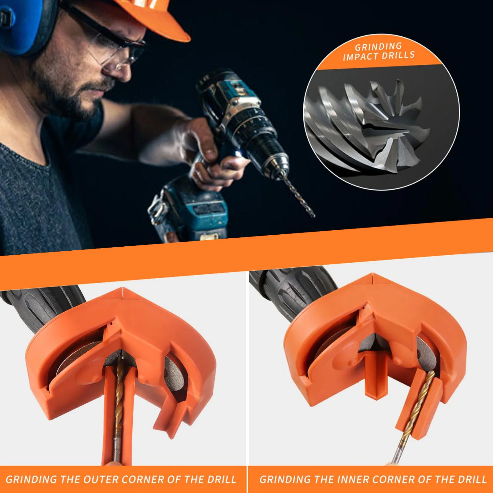 Bohrerschärfer Orange Tragbare Mehrzweckbohrer Schleifschärfer für Hartmetall-Kobaltbohrer aus Schnellarbeitsstahl Image