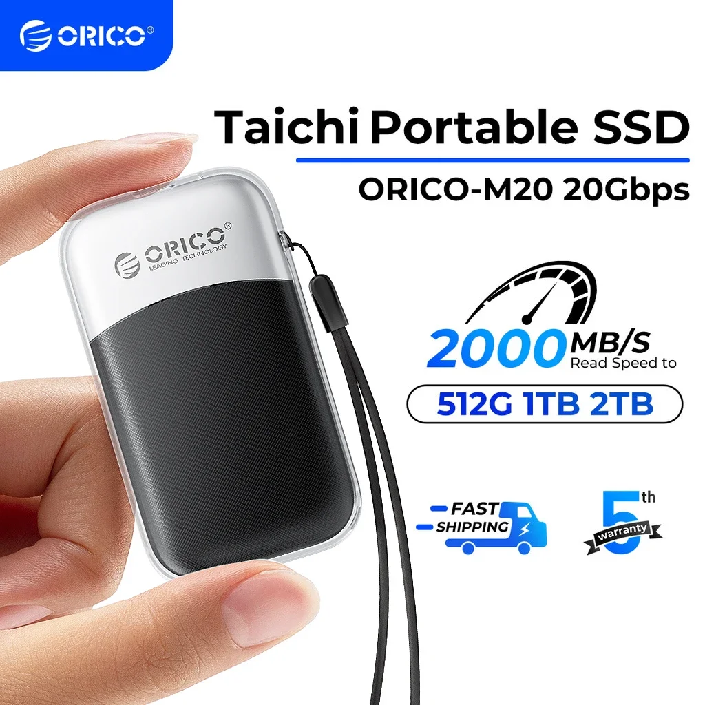 ORICO 1 TB externe SSD Bis zu 2000 MB/s Tragbares Solid-State-Laufwerk Zuverlässiger Speicher für Typ-C-Laptops M20 Image
