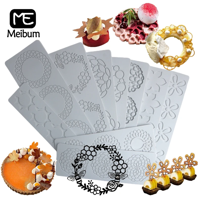 Meibum Girlande Blätter Design Spitze Matte Zucker Handwerk Silikon Pad Ring Textur Dessert Grenze Dekorieren Schokolade Form Kuchen Formen Image