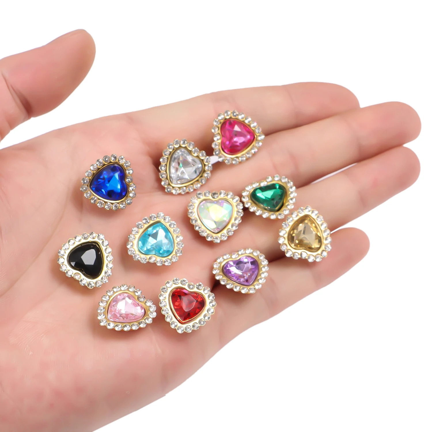 30 Stück 10 mm Pfirsich Herz Sonnenblume Gold flacher Boden Hand zum Aufkleben auf Strass DIY Kleidung Schuhe Tasche Haarschmuck Zubehör Image