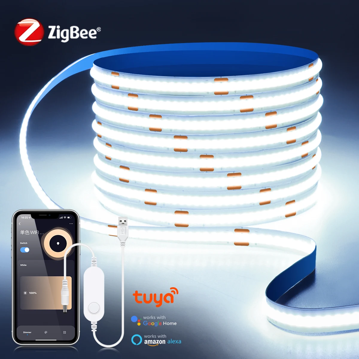 ZigBee 3,0 Smart USB LED-Band 320led/m Schlafzimmer Küche Licht LED-Streifen 5V Cob Beleuchtung Lampen arbeitet mit Tuya Smart Life Alexa