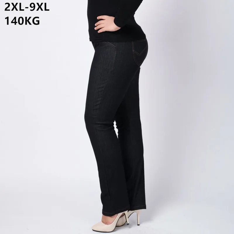 9xl 8xl 6xl 5xl 150kg plus size Frauen lange Jeans Mädchen hohe Taille Dame Slim Fit elegante schwarze Jeans hose gestreckt große Hose