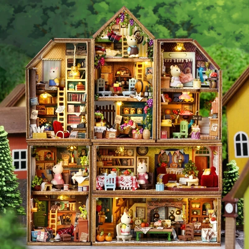 Fall Holz Miniatur Puppenhaus DIY Maiso handgemachte Montage Modell Bausatz 3D Puzzle Spielzeug Geburtstagsgeschenk Puppenhaus Miniaturen