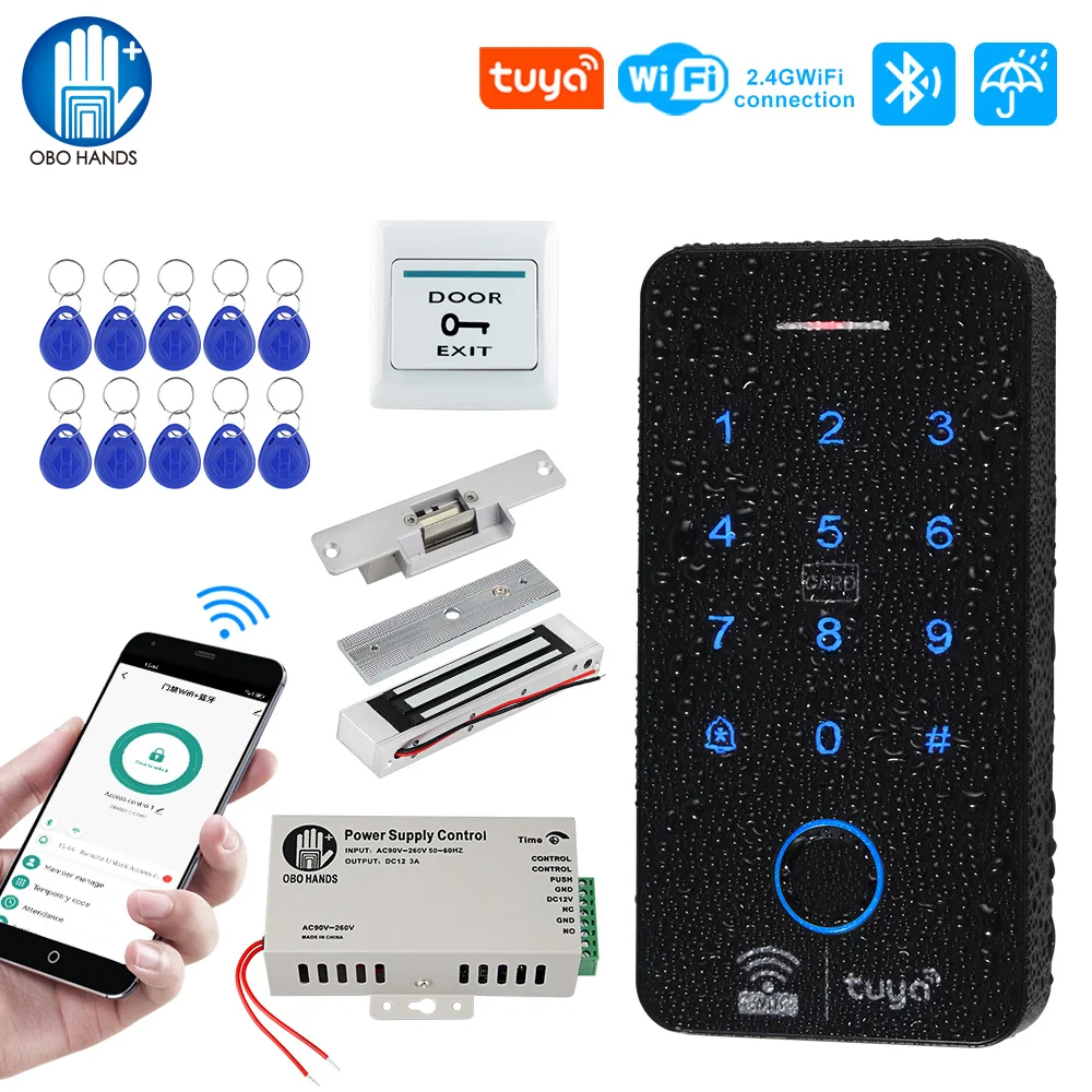 Wifi Bluetooth Tuya APP Outdoor Access Control System Kits Wasserdichte RFID Fingerprint Tastatur Tür Elektrische Magnetische Strike Lock Image