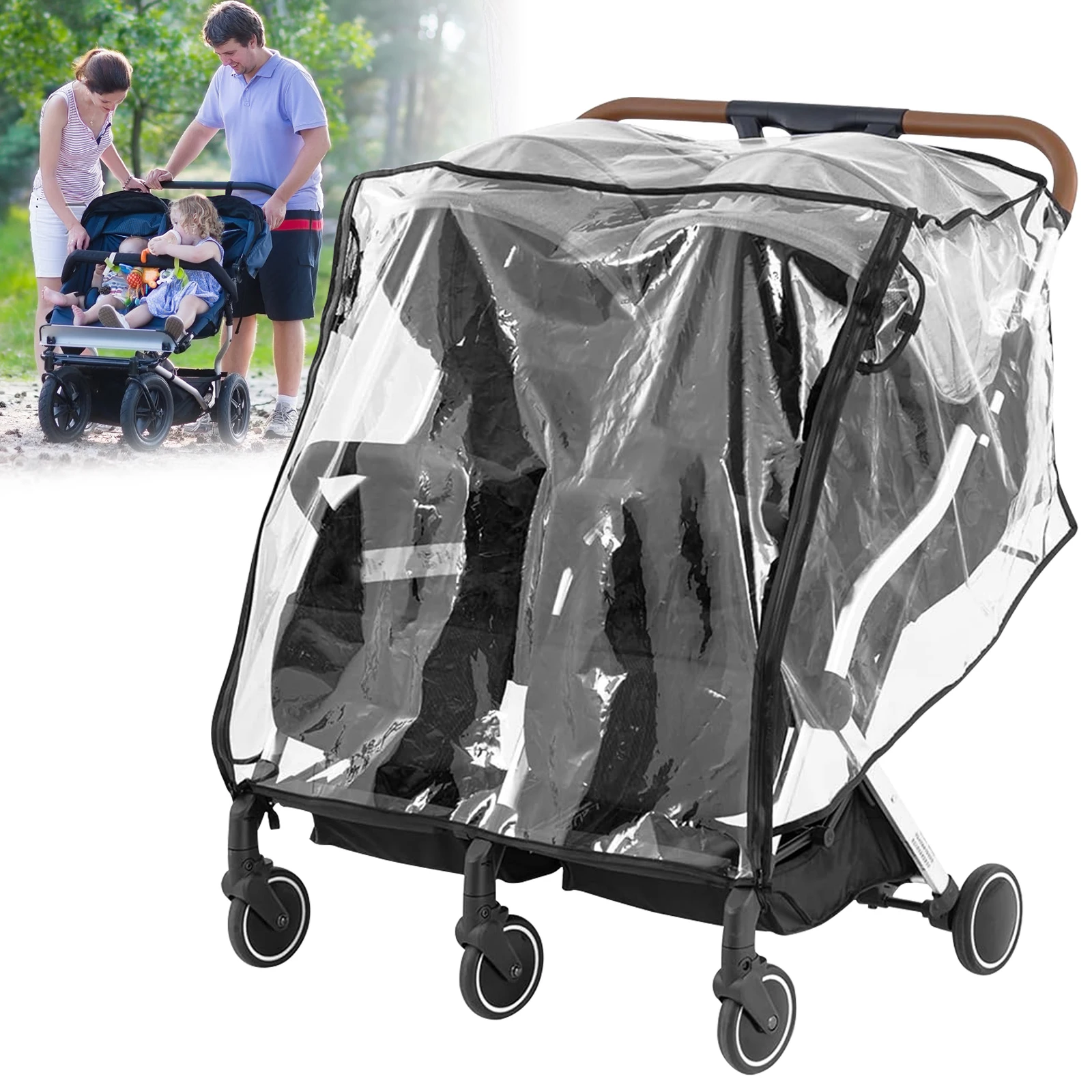 Kinderwagen Regenschutz Universal Doppel Kinderwagen Regenschutz klare Zwillinge Kinderwagen Abdeckung Staubs chutz Outdoor, Reise zubehör Image
