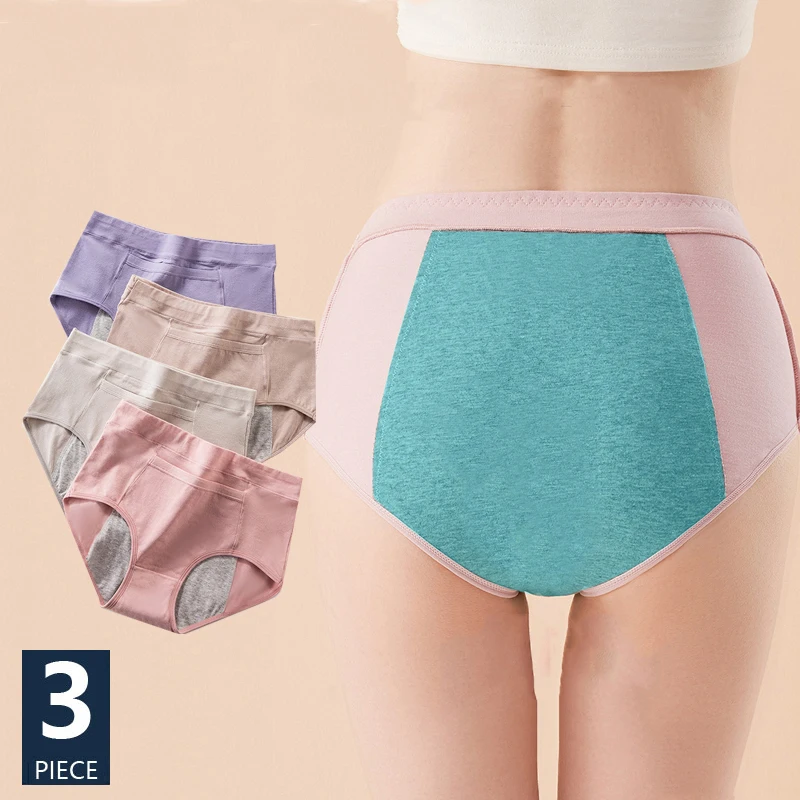 3 teile/satz Frauen Menstruation höschen physio logische Hosen auslaufs ichere Unterwäsche Damen Zeitraum Höschen hohe Taille Baumwolle Slips Image