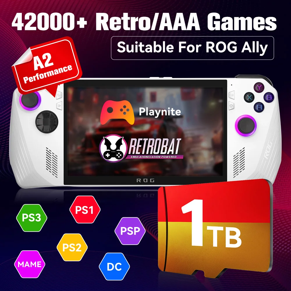 512G/1TB Spielkarte für ROG Ally/Win Handheld-Spielekonsolen mit 42000+ Retro/AAA-Spiele-Speicherkarte für N64/PS3/PS2/MAME/PSP/PS1