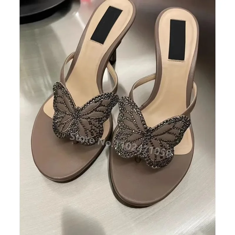 Schmetterling Strass Peep Toe Dünne Fersen Flipflops Frauen Sommer Luxus Marke High Heels Sandalen Damen Casual Außerhalb Hausschuhe