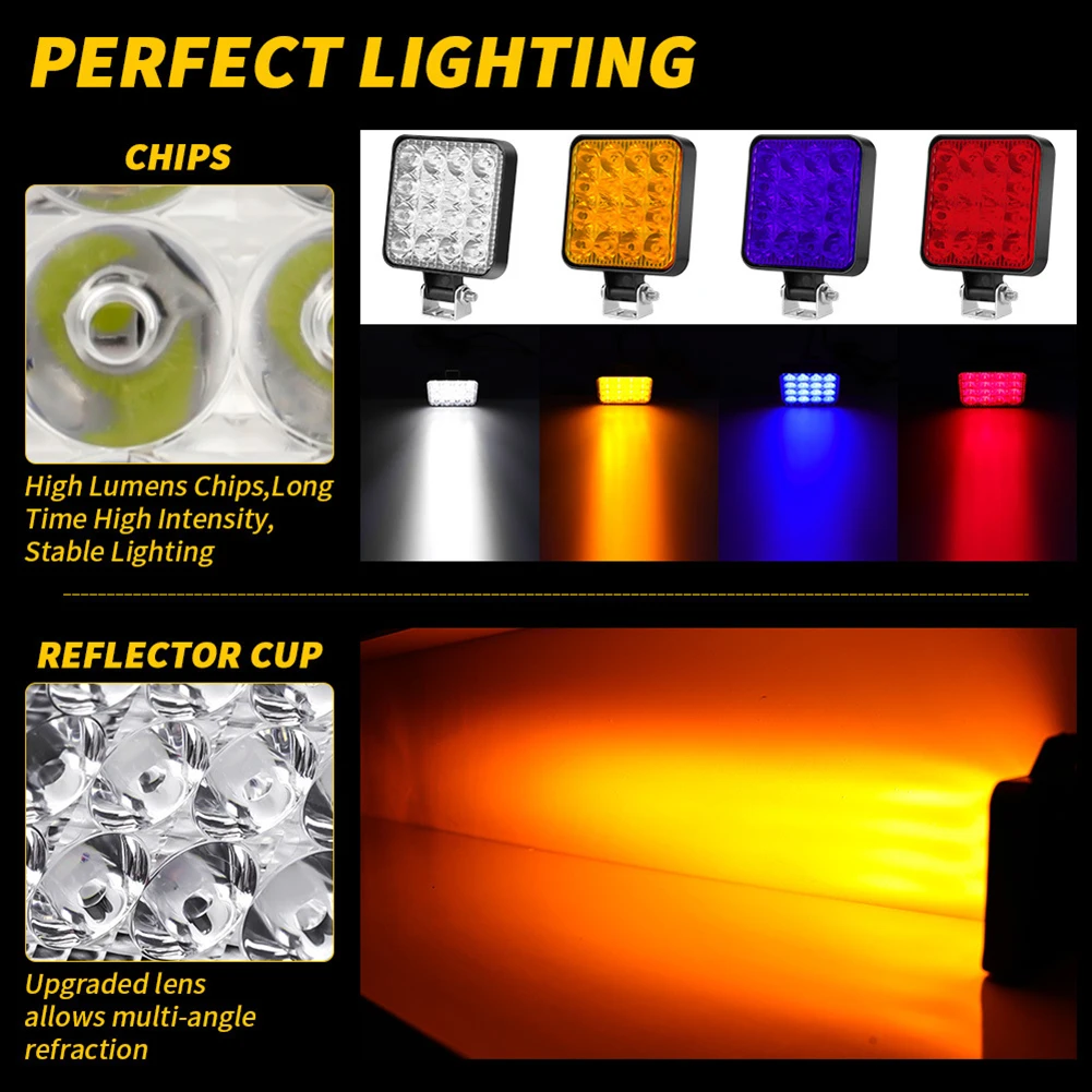 12V 48W 16LED wasserdichte LED-Arbeitslichtleiste quadratischer Scheinwerfer Mehrfarbenscheinwerfer für SUV ATV Image