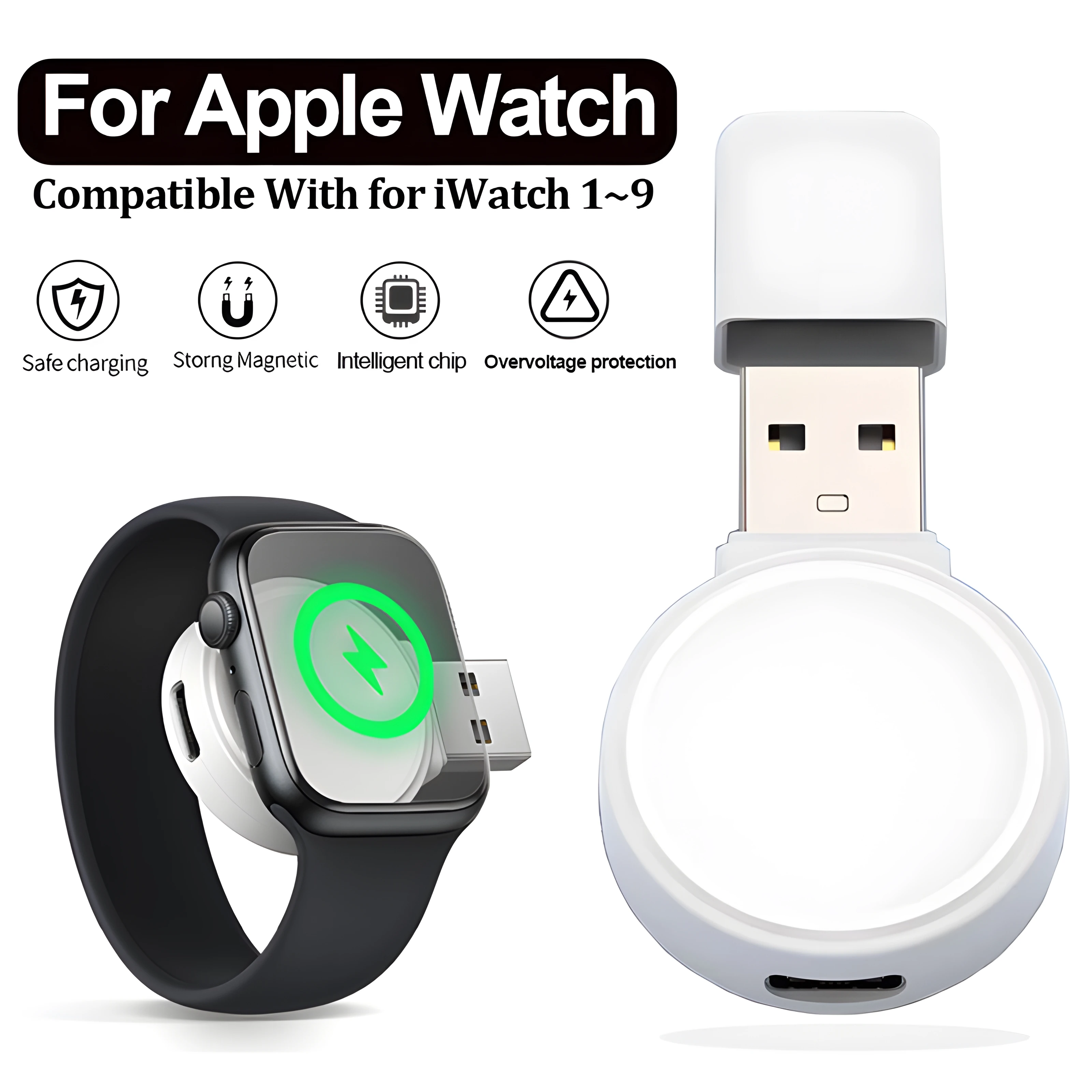 Tragbares kabelloses magnetisches Uhren-USB-A-Ladegerät für Apple Watch 9 8 7 SE Ultra Typ C Schnellladestation für iWatch 6, 5, 4, 3, 2 Image