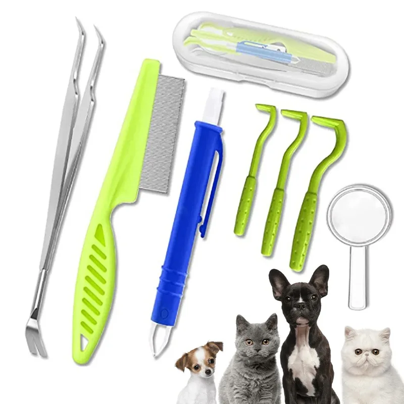 Kit zum Entfernen von Zecken für Haustiere, einfach zu verwenden, zum Entfernen von Floh, Haken, Pinzette, Zange, Milbenabzieher, Hunde und Katzen, durchsichtiges Zubehör, Heimtierbedarf Image