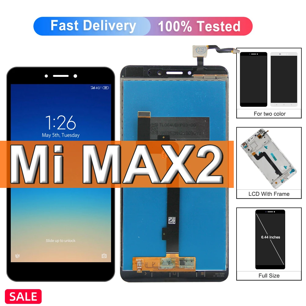 6.44 "Bildschirm für Xiaomi Mi Max 2 LCD-Display Touchscreen, für mi max2 mde40 mdi40 LCD-Display Ersatz, mit Rahmen Test Image