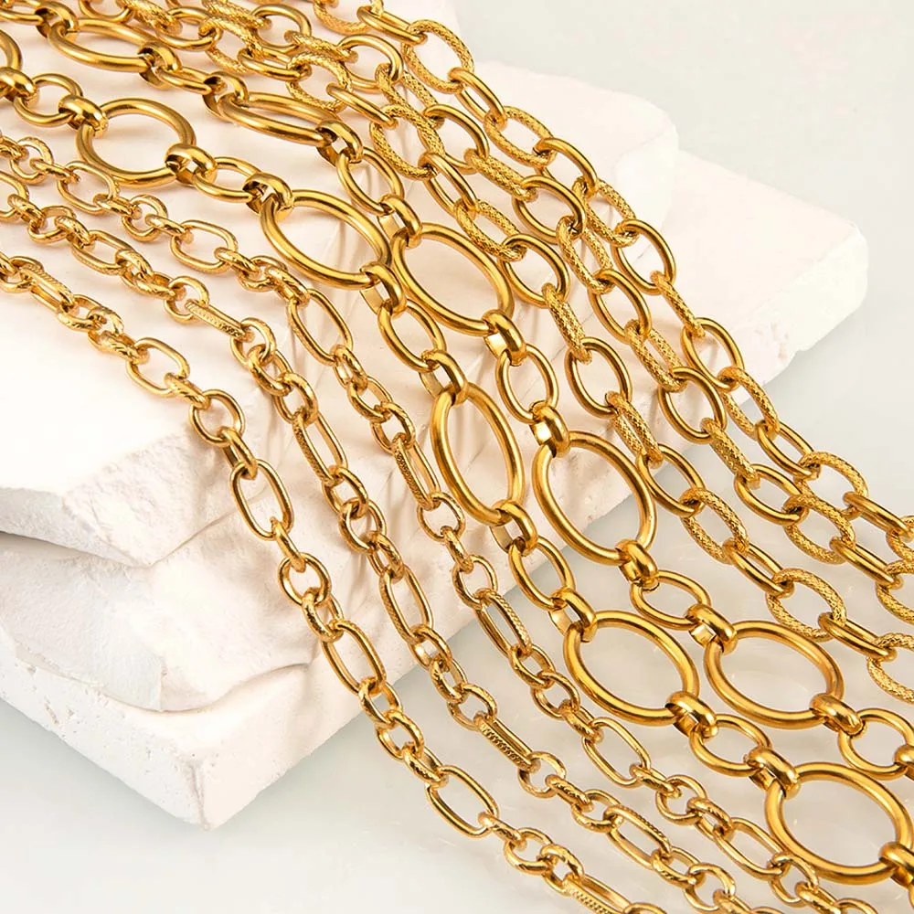 1 Meter Edelstahl große schwere klobige Hip Hop Punk Link goldfarbene Ketten DIY Schmuck Materialien handgemachte Halskette Armband Image