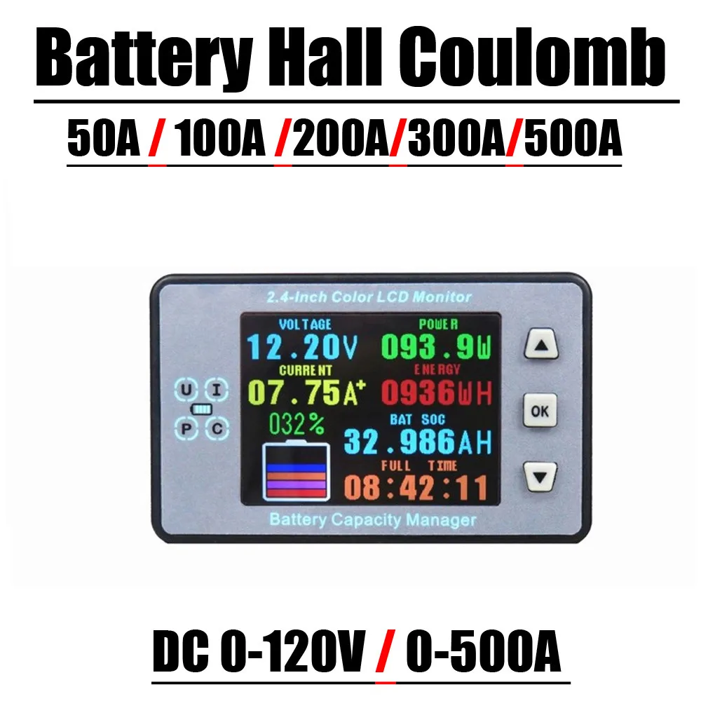2,4" LCD Hall Coulomb Meter Batterie Monitor Kapazität POWER Display Ladung Entladung DC 12V 24V 48V 60V Lifepo4 Blei-säure AUTO Image