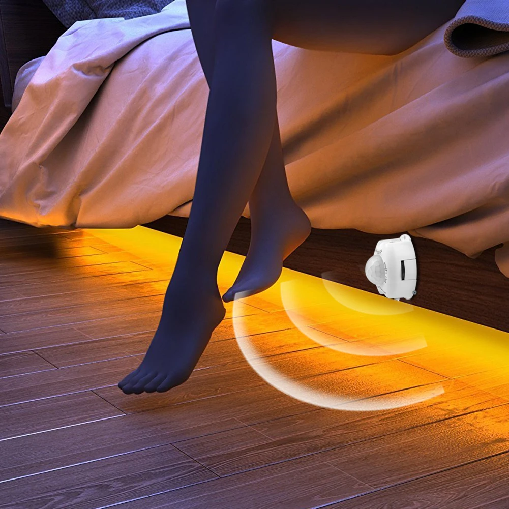 Drahtloser PIR-Bewegungsmelder, LED-Nachtlicht unter dem Bett, 12 V, LED-Lichtleiste, Küchenschrank, Schlafzimmer, Treppe, Flur, Notfalllampen