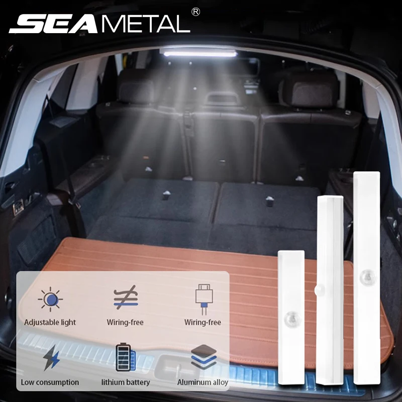 SEAMETAL Bewegungsmelder-Licht für Auto, USB-Aufladung, LED-Sensorlicht für Kofferraum/Haube, automatische Nachtlampe mit einstellbarer Helligkeit