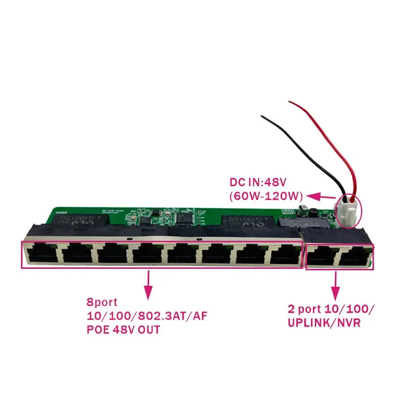 Standardprotokoll 802.3AF/AT 48V POE OUT/48V PoE-Switch 100 Mbit/s 8-Port-POE mit 2Port-Uplink/NVR; Watchdog-Funktion Image