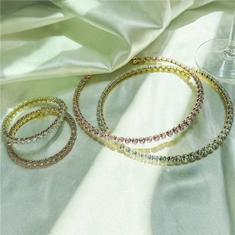 18K Vergoldetes Messing Rosa Herz Zirkon Choker Armband für Damen, Elegantes Kristall-Schmuckset Geschenke